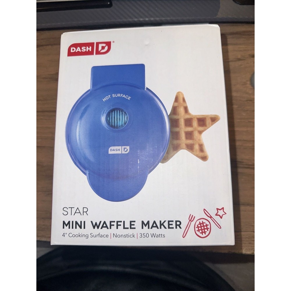 Dash Star Mini Waffle Maker 4" Cooking Surface, Nonstick, 350 Watts Blue New